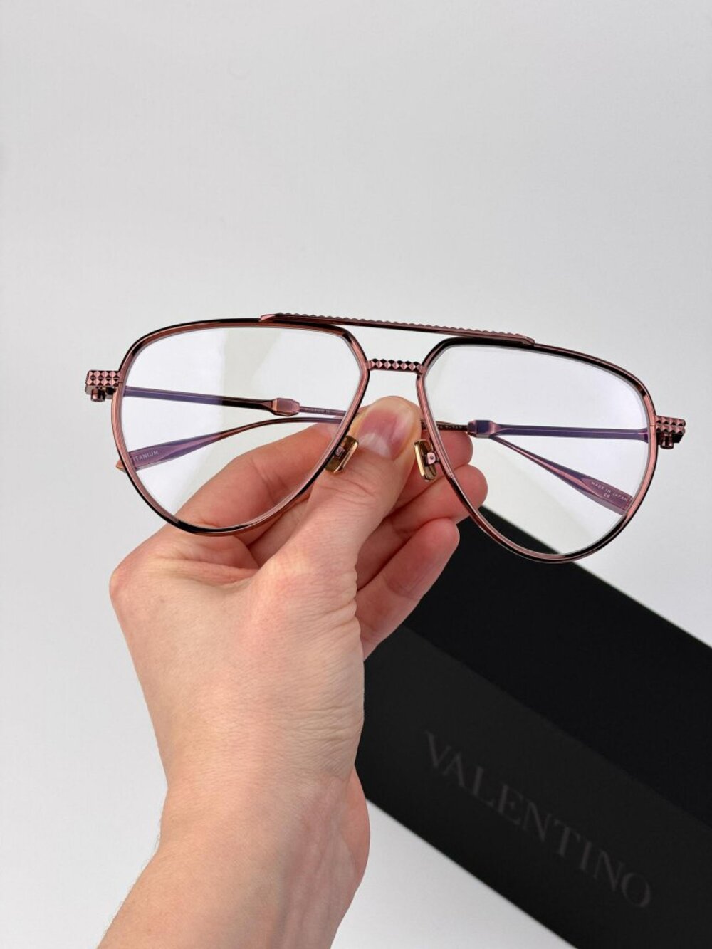 Valentino Unisex Eyeglasses – Rose Gold Pilot Frame V-STUD-II VLX-133 C